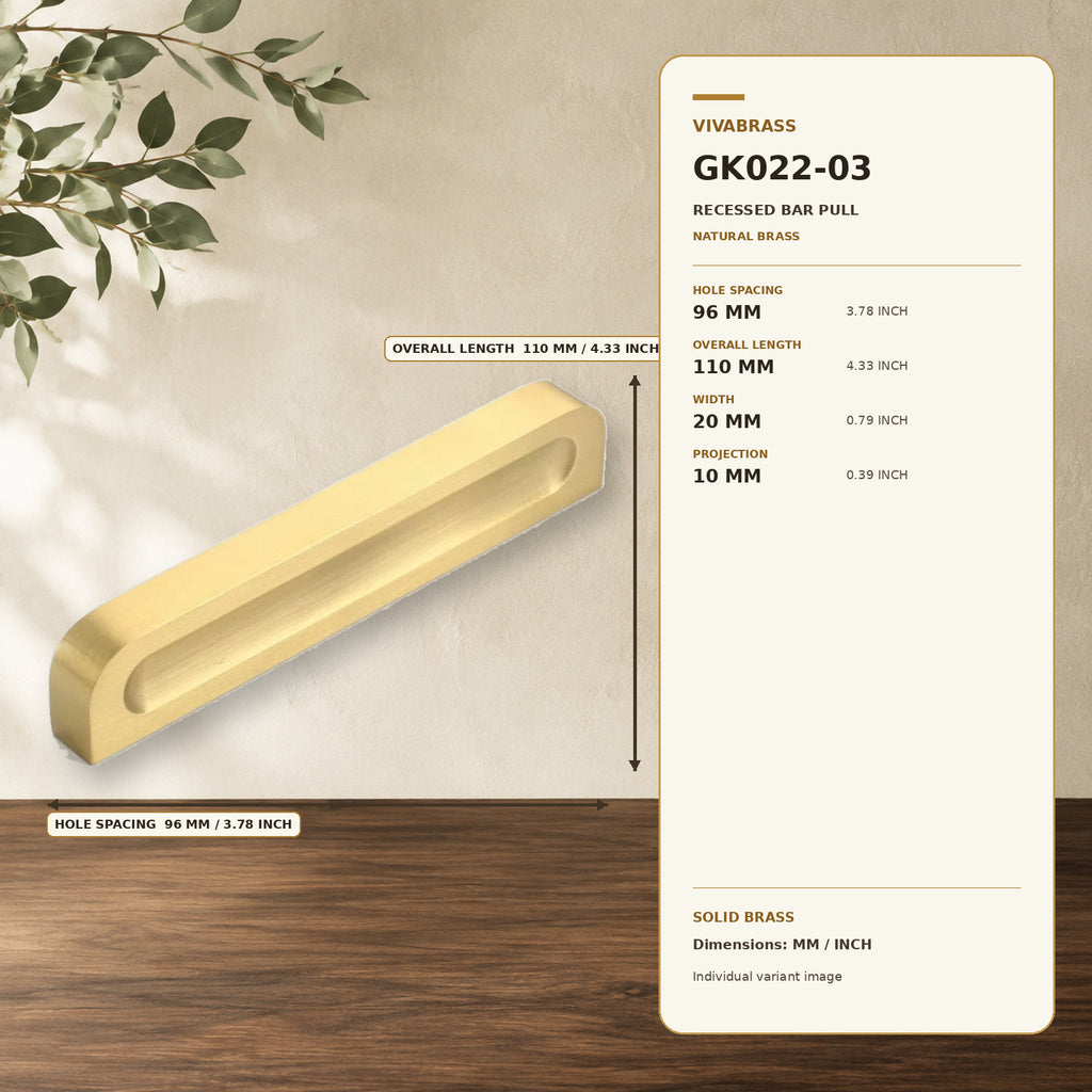 Solid Brass Bar Pull, Nordic Luxe 4908 110mm – solid brass by VivaBrass