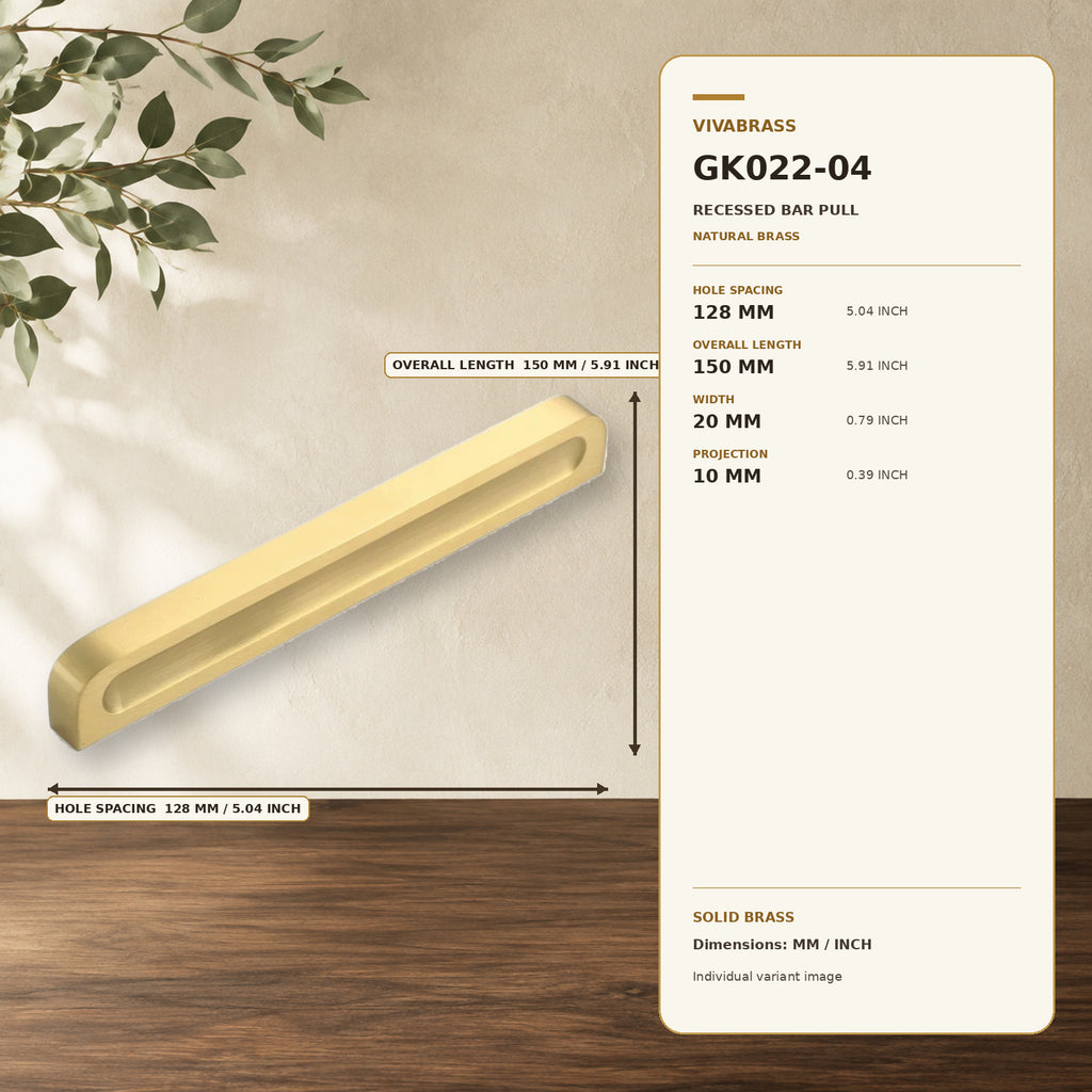 Solid Brass Bar Pull, Nordic Luxe 4908 150mm – solid brass by VivaBrass