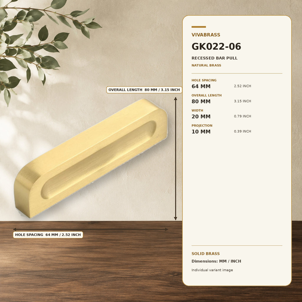 Solid Brass Bar Pull, Nordic Luxe 4908 80mm – solid brass by VivaBrass