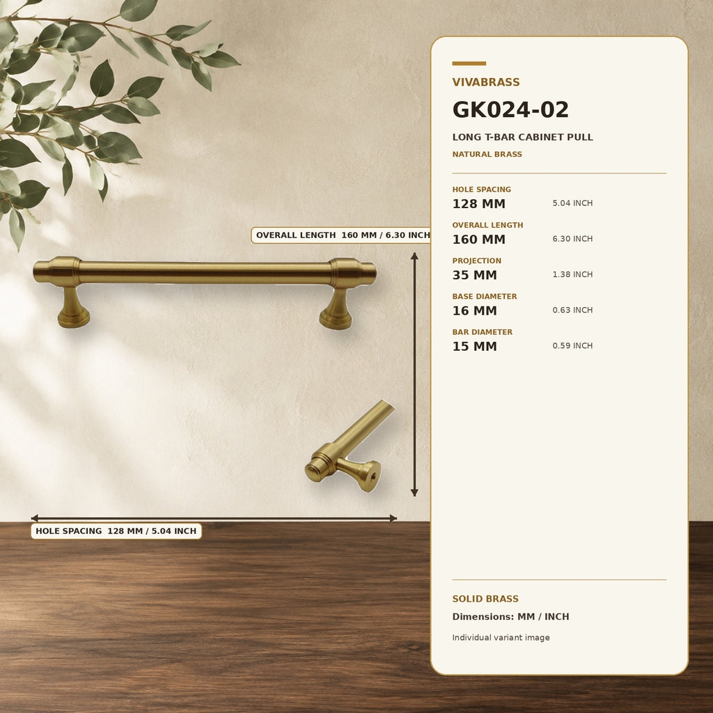 Solid Brass Aged Cabinet Pull 128mm Natural Brass – solid brass by VivaBrass