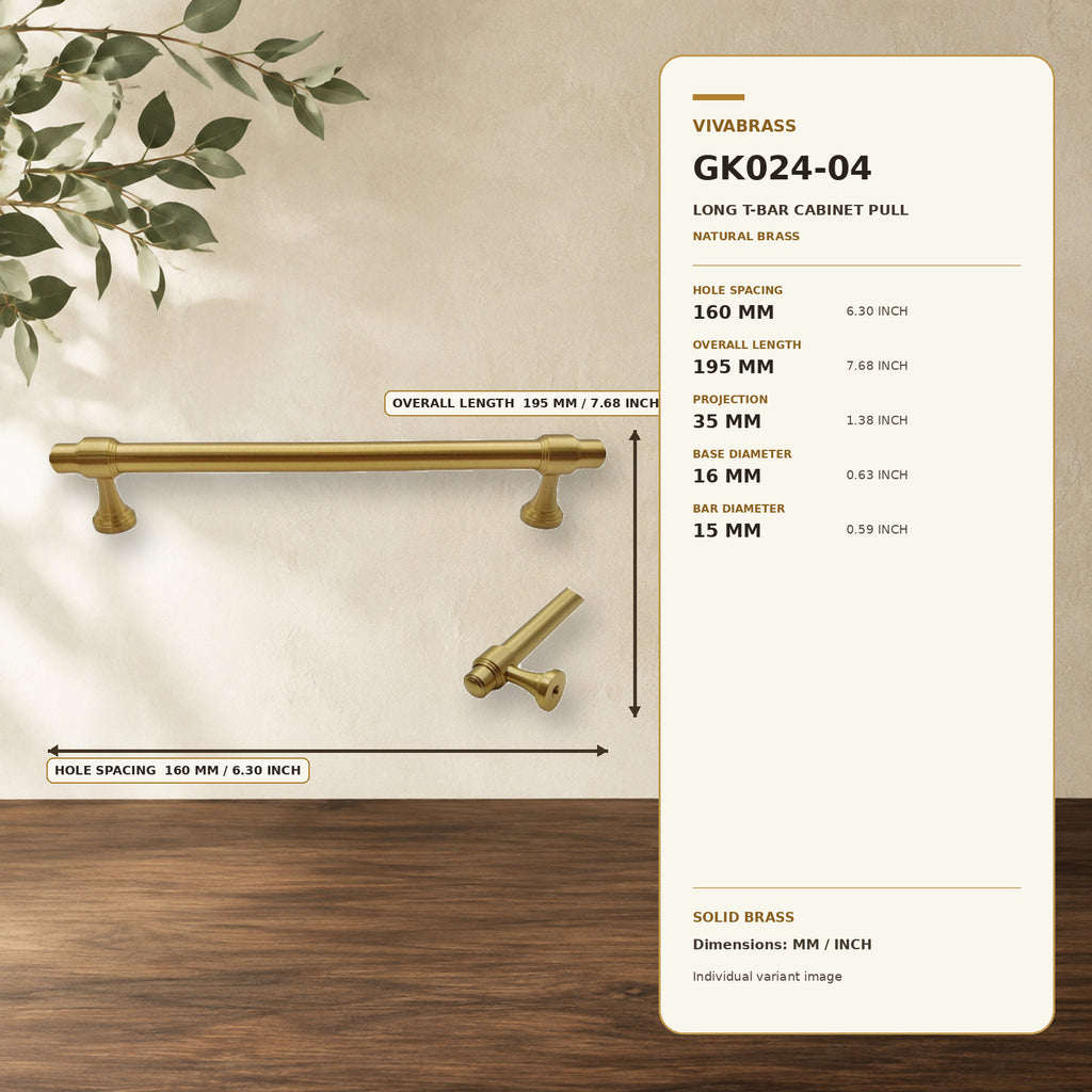 Solid Brass Aged Cabinet Pull 160mm Natural Brass – solid brass by VivaBrass