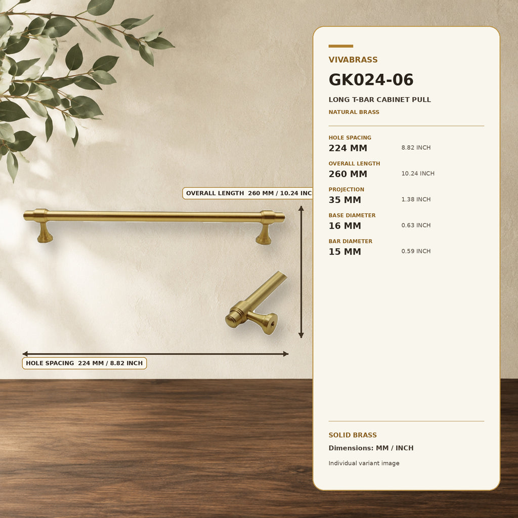 Solid Brass Aged Cabinet Pull 224mm Natural Brass – solid brass by VivaBrass