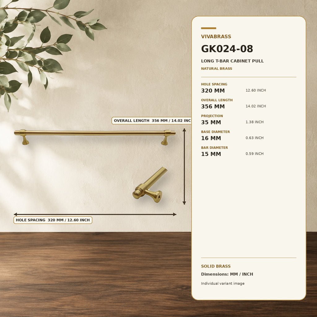 Solid Brass Aged Cabinet Pull 320mm Natural Brass – solid brass by VivaBrass