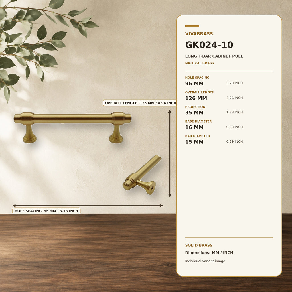 Solid Brass Aged Cabinet Pull 96mm Natural Brass – solid brass by VivaBrass