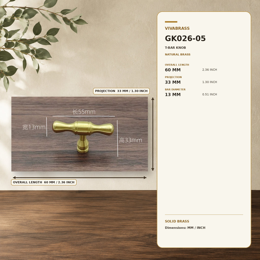 Solid Brass Cabinet Pull & Knob, Luxe 4913 Single – solid brass by VivaBrass
