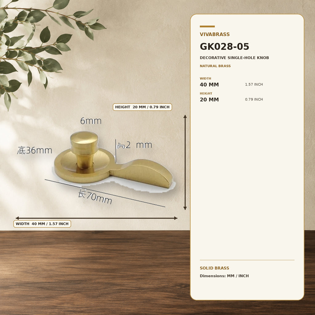 Solid Brass Single-Hole Knob 4803 40mm – solid brass by VivaBrass