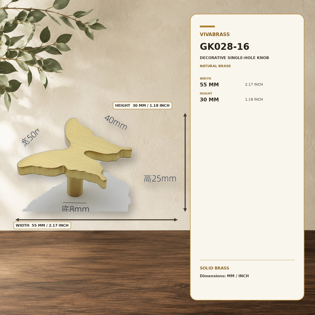 Solid Brass Single-Hole Knob Butterfly – solid brass by VivaBrass