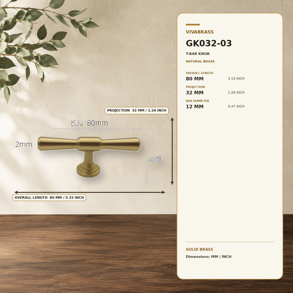 Solid Brass Bar Pull & Knob, French Luxe 4914 T Natural Brass – solid brass by VivaBrass