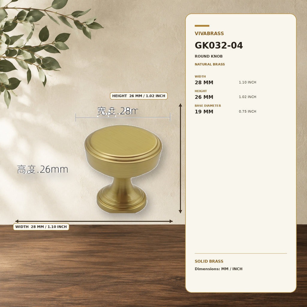 Solid Brass Bar Pull & Knob, French Luxe 4914 Knob Natural Brass – solid brass by VivaBrass
