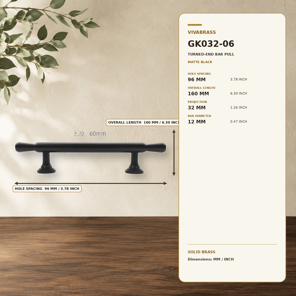 Solid Brass Bar Pull & Knob, French Luxe 4914 96mm Matte Black – solid brass by VivaBrass