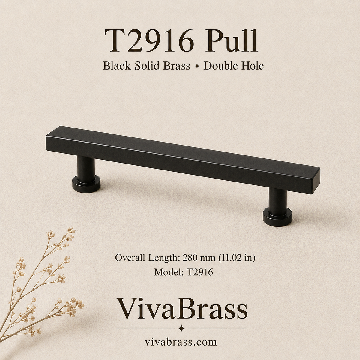 T2916 – 280 mm / 11.02 in – Double Hole – black solid brass by VivaBrass