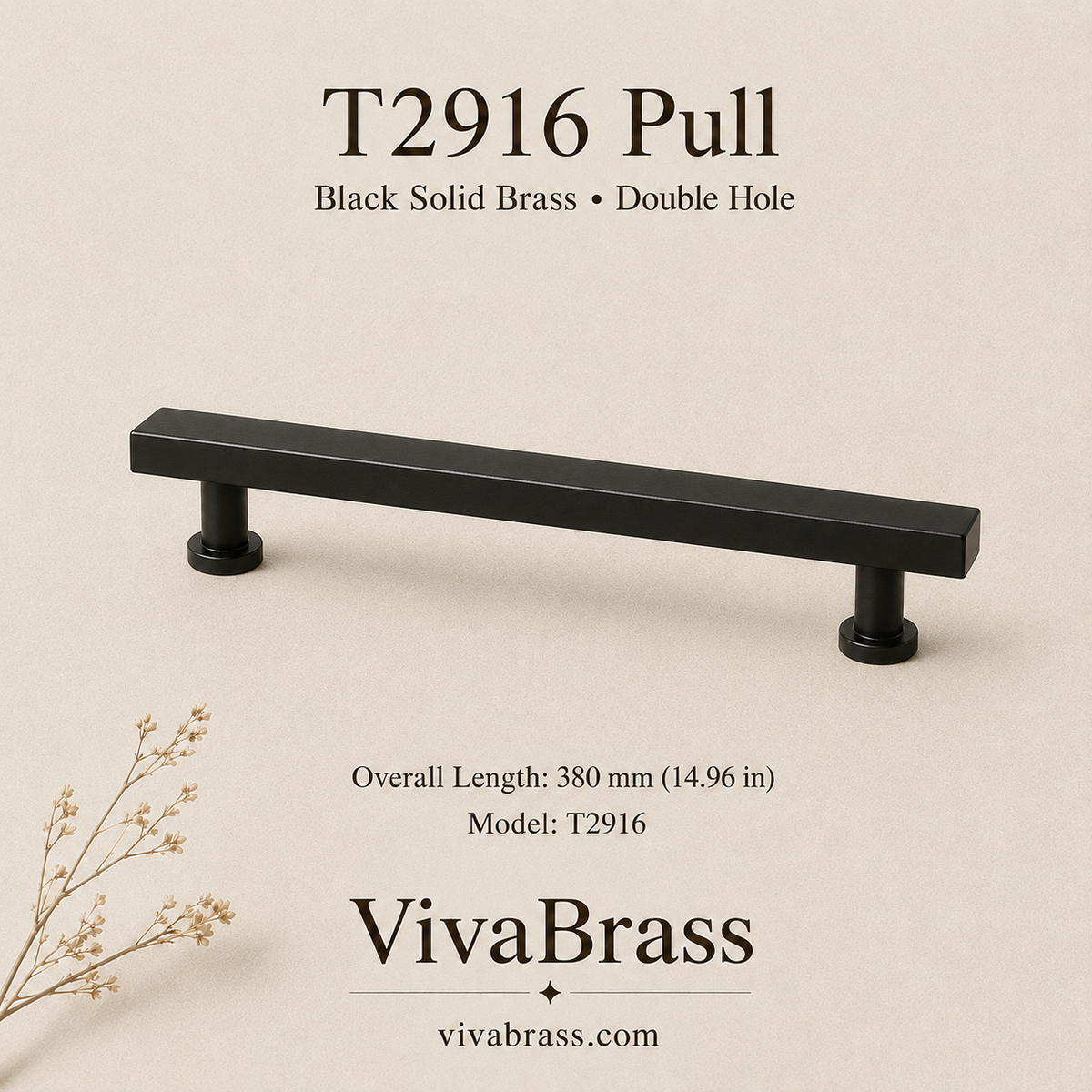 T2916 – 380 mm / 14.96 in – Double Hole – black solid brass by VivaBrass