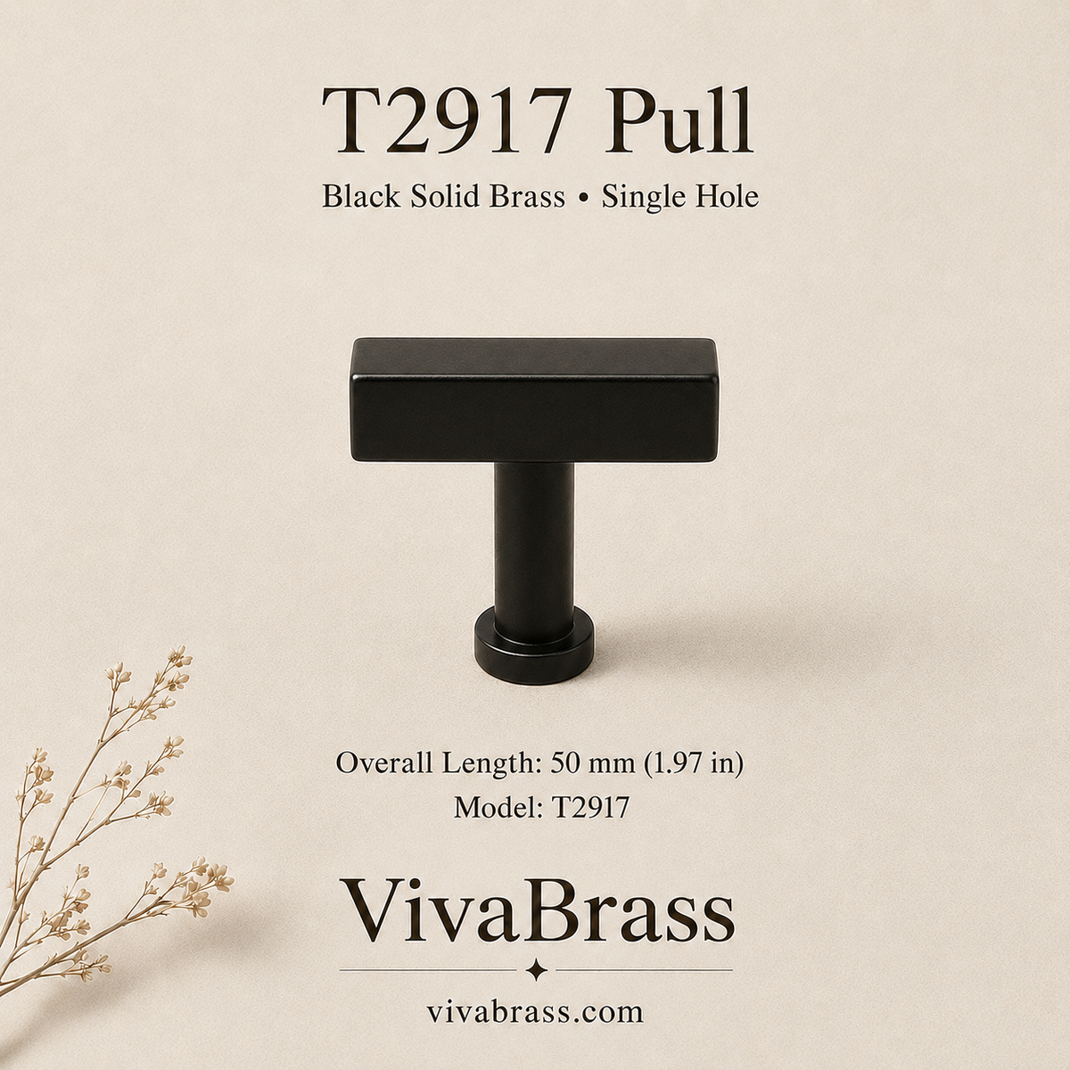 T2917 – 50 mm / 1.97 in – Single Hole – black solid brass by VivaBrass