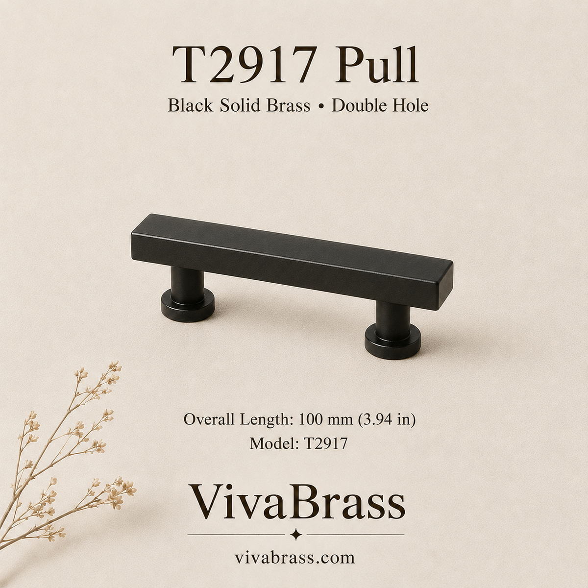 T2917 – 100 mm / 3.94 in – Double Hole – black solid brass by VivaBrass