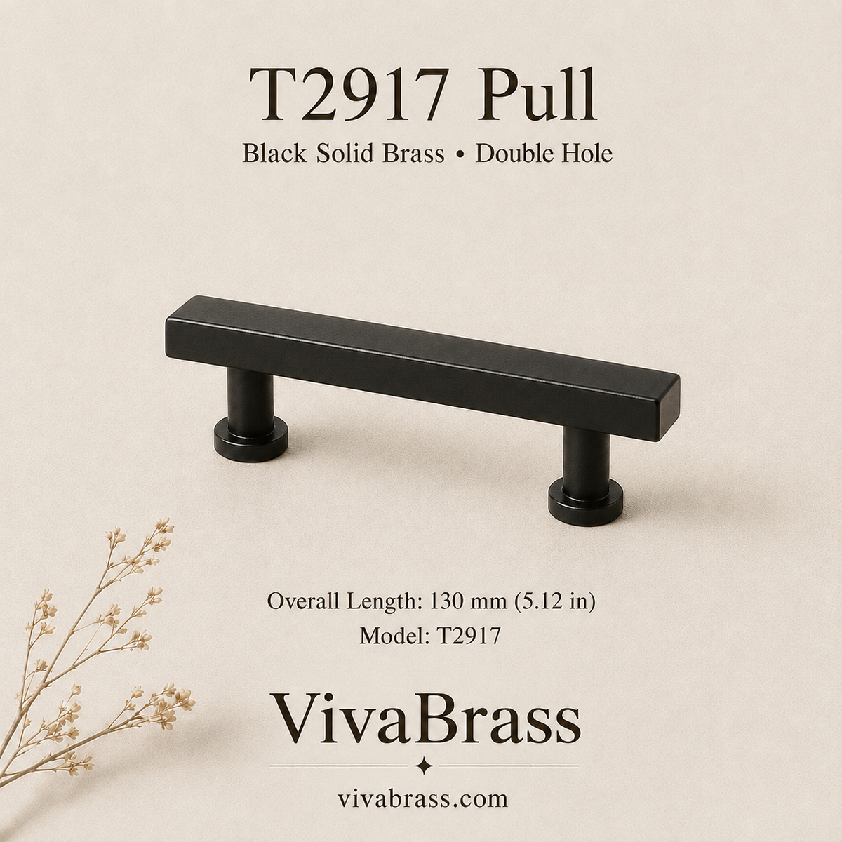 T2917 – 130 mm / 5.12 in – Double Hole – black solid brass by VivaBrass