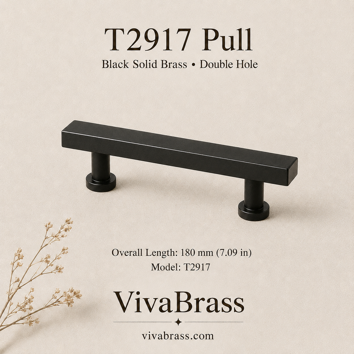 T2917 – 180 mm / 7.09 in – Double Hole – black solid brass by VivaBrass