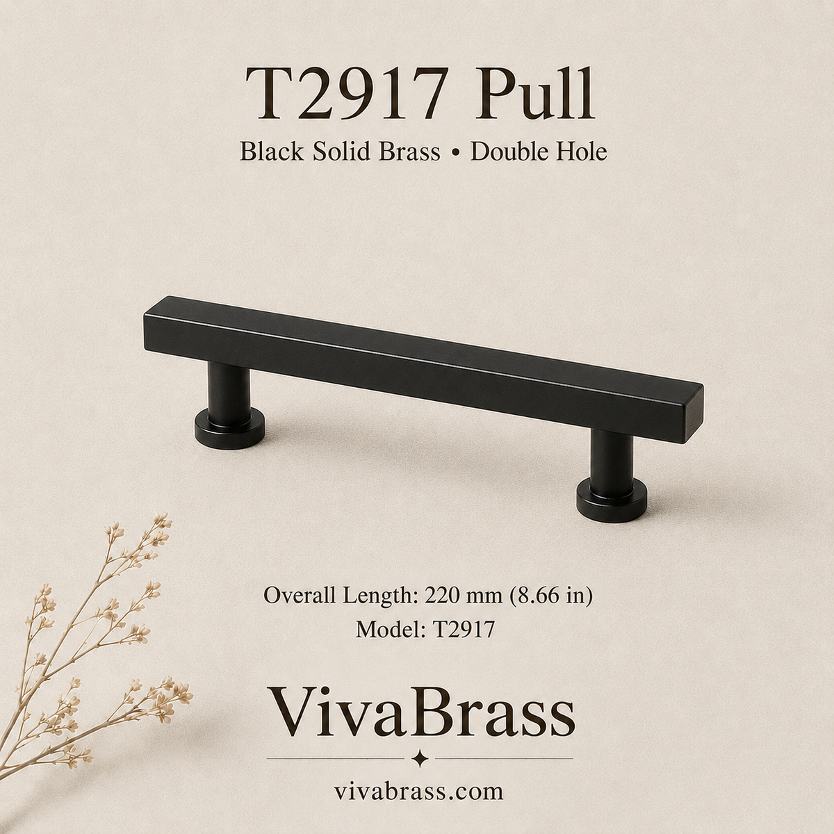 T2917 – 220 mm / 8.66 in – Double Hole – black solid brass by VivaBrass