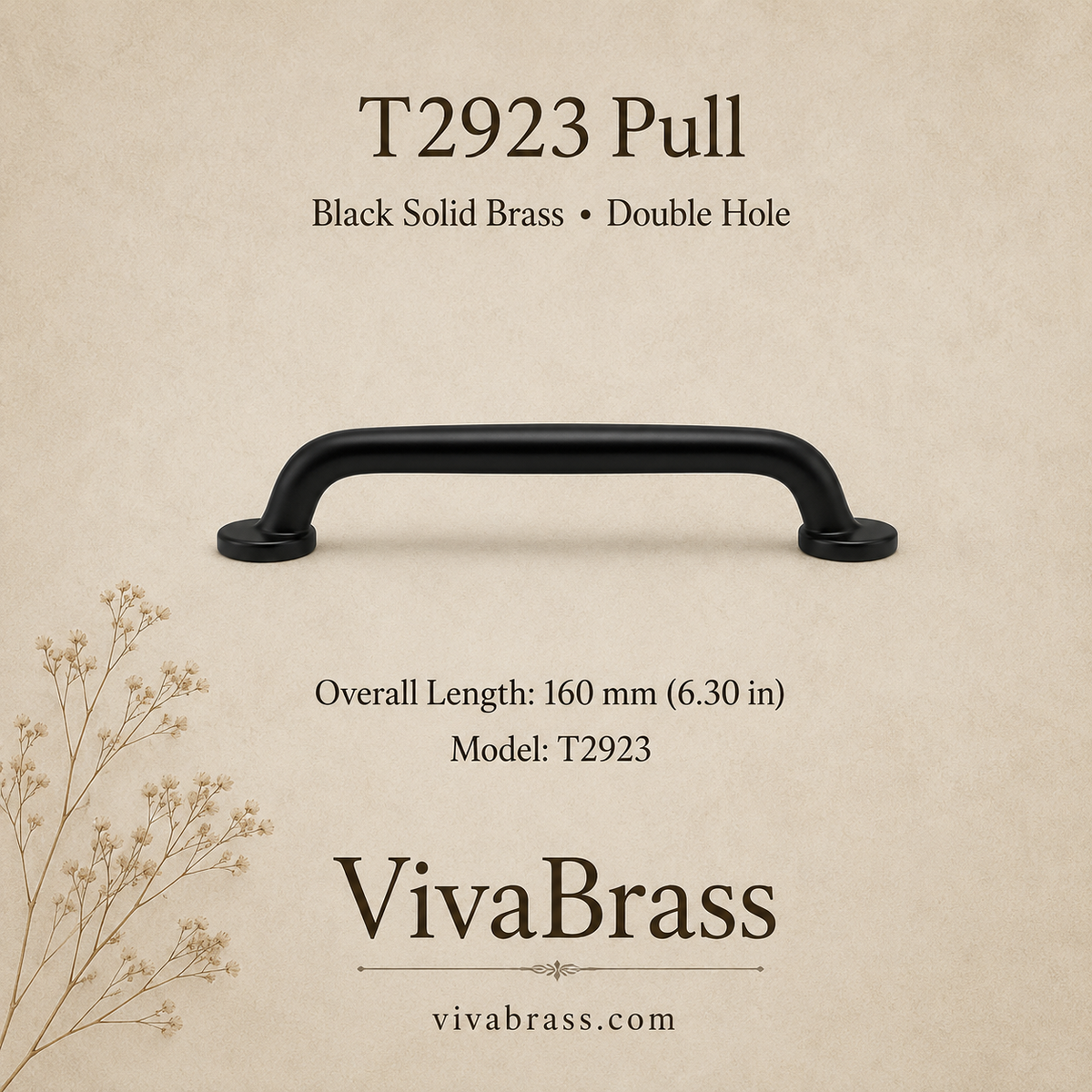 T2923 – 160 mm / 6.30 in – Double Hole – black solid brass by VivaBrass