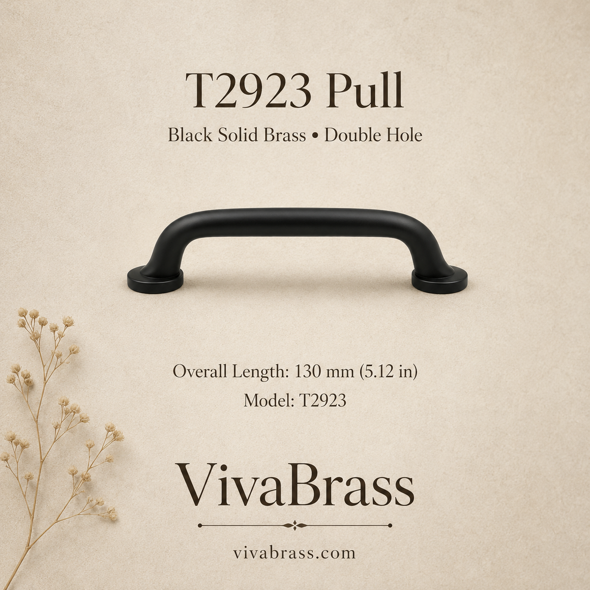 T2923 – 130 mm / 5.12 in – Double Hole – black solid brass by VivaBrass