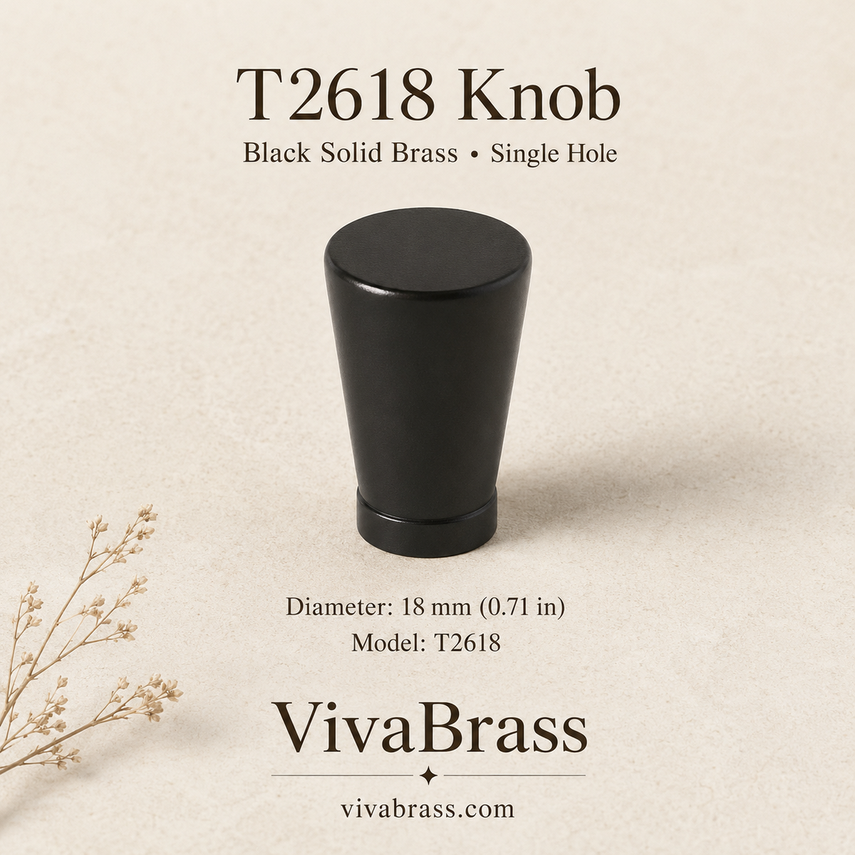 T2618 – Ø18 mm / 0.71 in – Single Hole – black solid brass by VivaBrass
