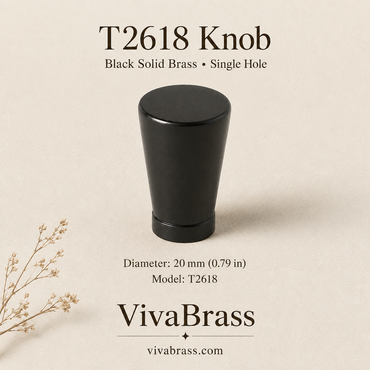 T2618 – Ø20 mm / 0.79 in – Single Hole – black solid brass by VivaBrass