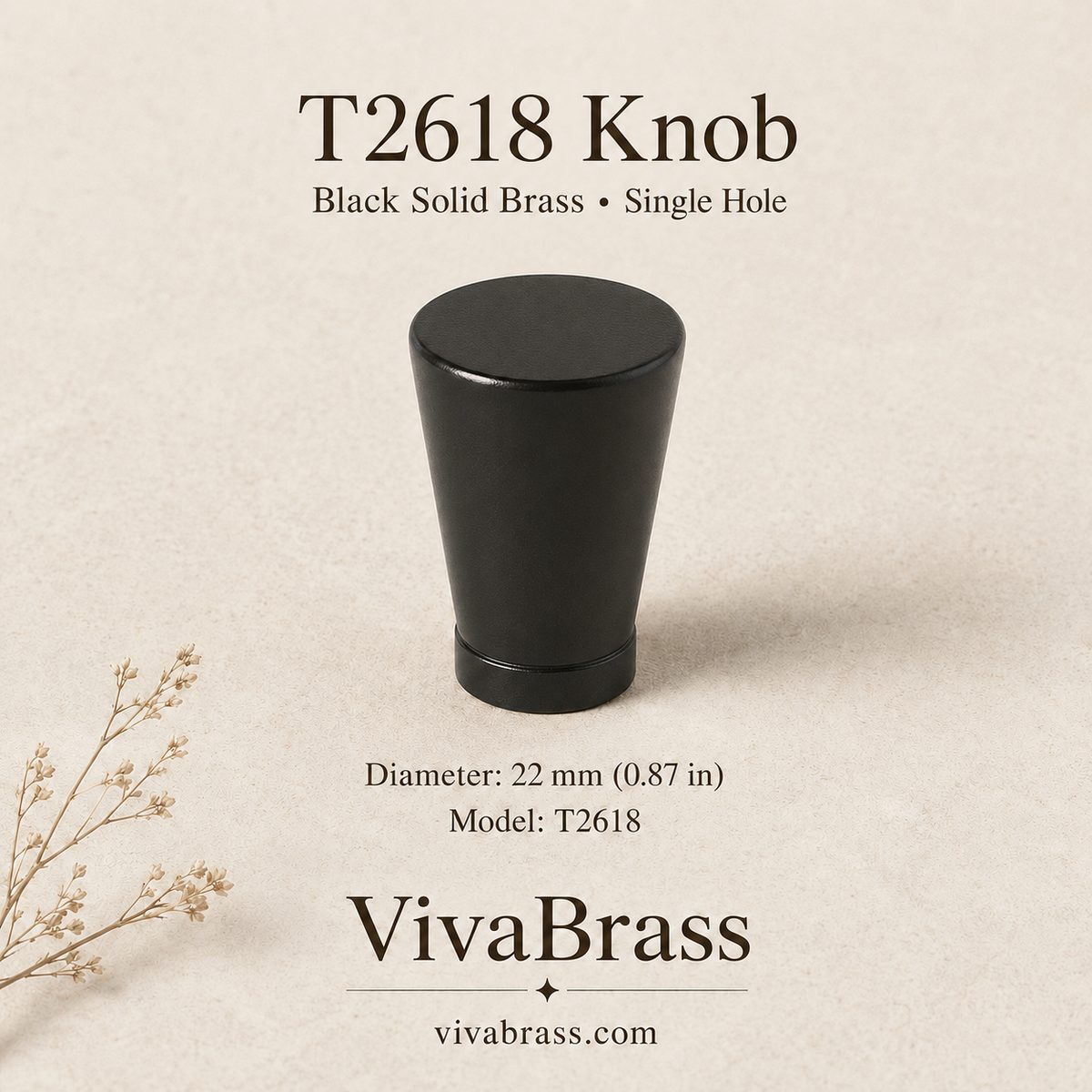 T2618 – Ø22 mm / 0.87 in – Single Hole – black solid brass by VivaBrass