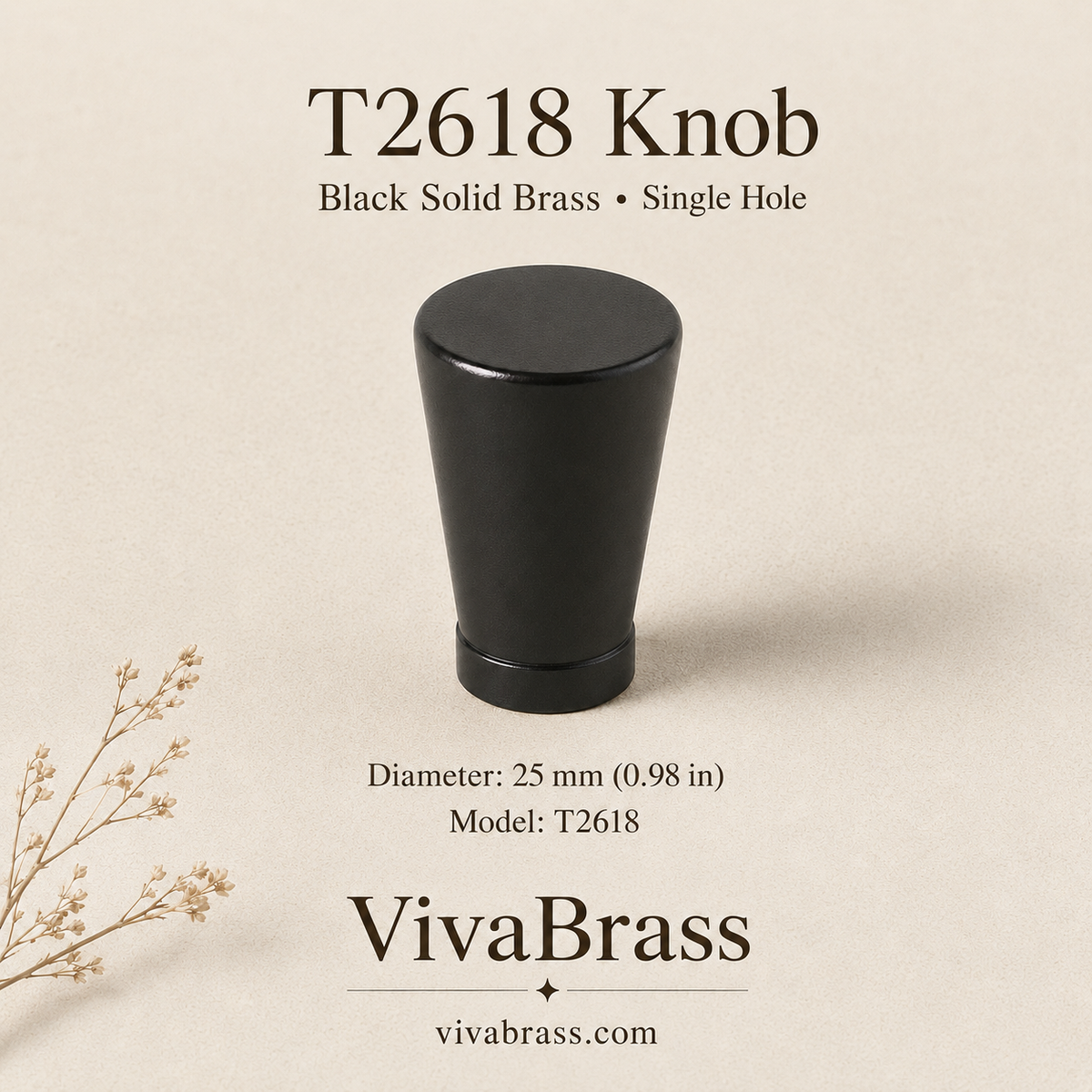 T2618 – Ø25 mm / 0.98 in – Single Hole – black solid brass by VivaBrass
