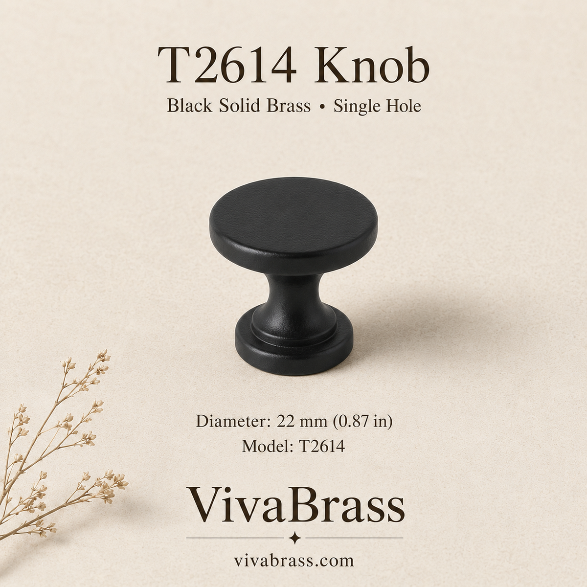 T2614 – Ø22 mm / 0.87 in – Single Hole – black solid brass by VivaBrass