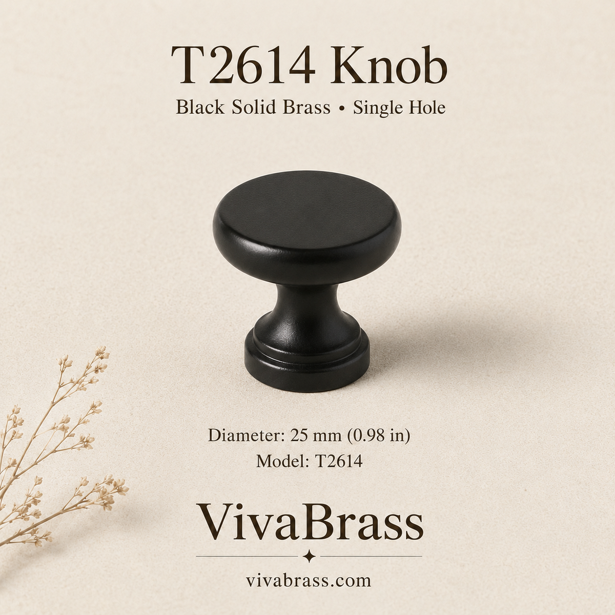 T2614 – Ø25 mm / 0.98 in – Single Hole – black solid brass by VivaBrass