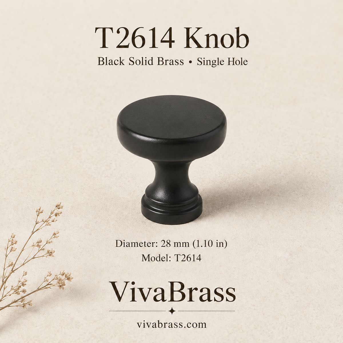 T2614 – Ø28 mm / 1.10 in – Single Hole – black solid brass by VivaBrass