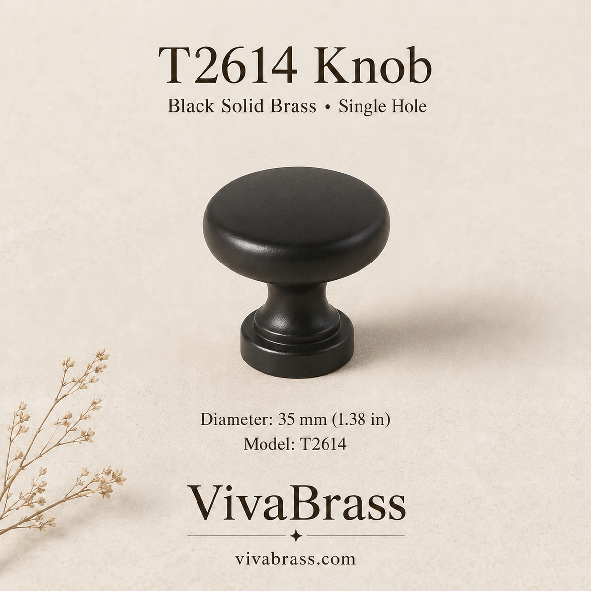 T2614 – Ø35 mm / 1.38 in – Single Hole – black solid brass by VivaBrass