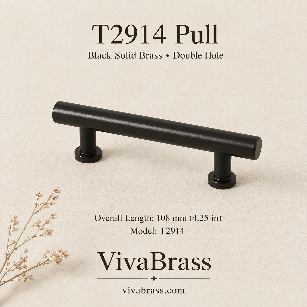 T2914 – 108 mm / 4.25 in – Double Hole – black solid brass by VivaBrass