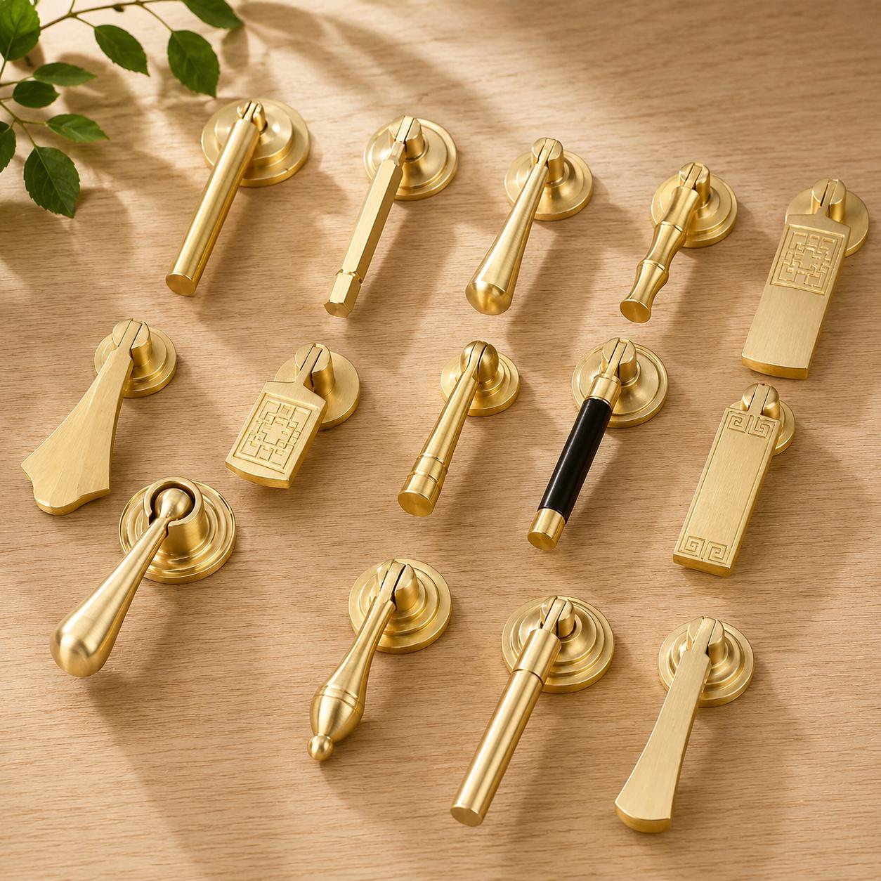 Solid Brass Cabinet Pull Handle, Chinese Style Drawer Pull, Brushed Gold Dresser Knob