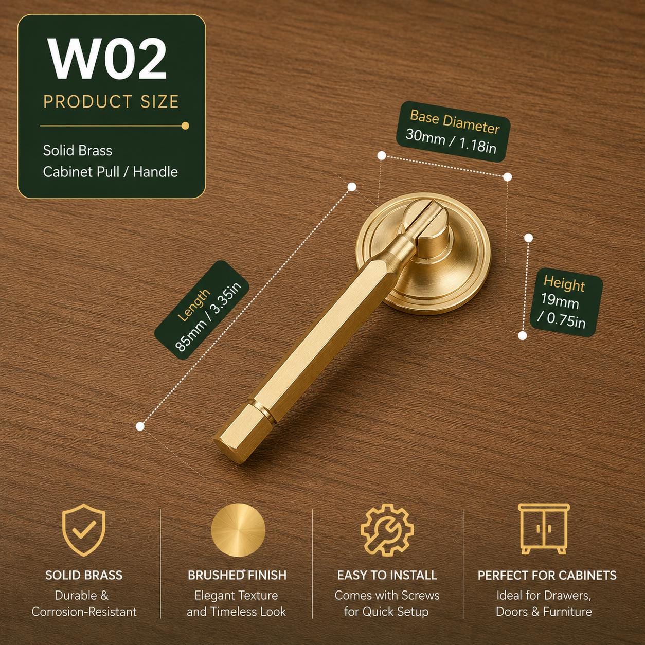 Solid Brass Cabinet Pull Handle, Chinese Style Drawer Pull, Brushed Gold Dresser Knob