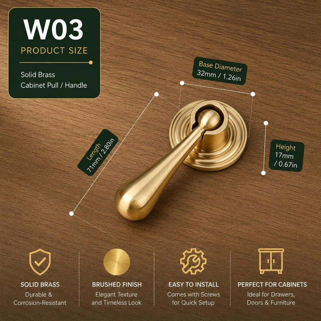 Solid Brass Cabinet Pull Handle, Chinese Style Drawer Pull, Brushed Gold Dresser Knob