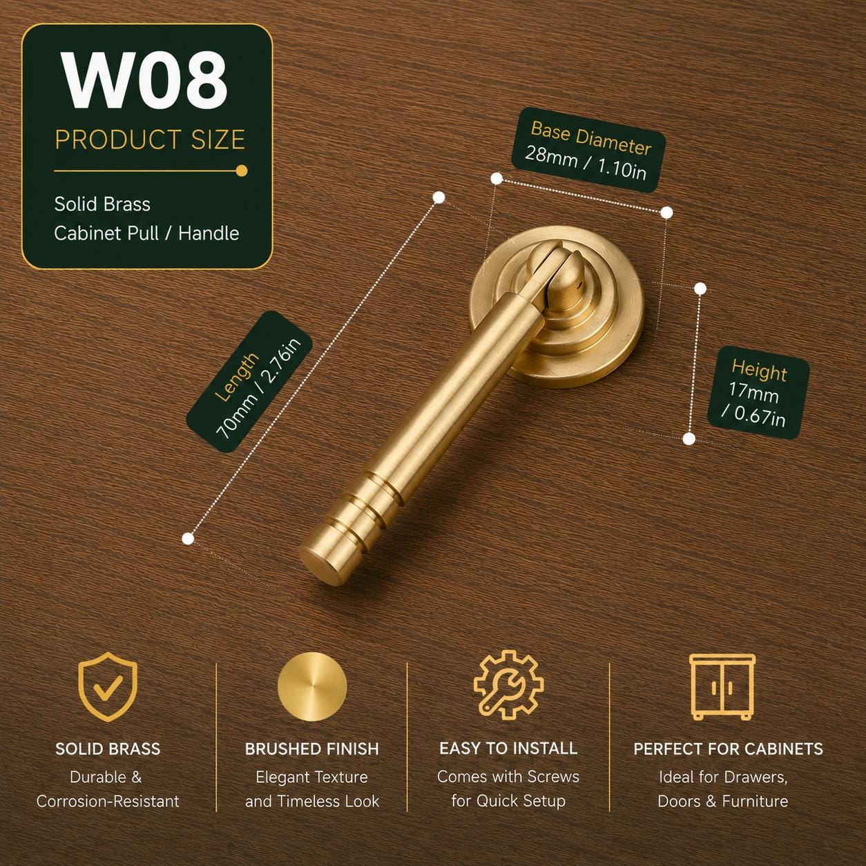 Solid Brass Cabinet Pull Handle, Chinese Style Drawer Pull, Brushed Gold Dresser Knob