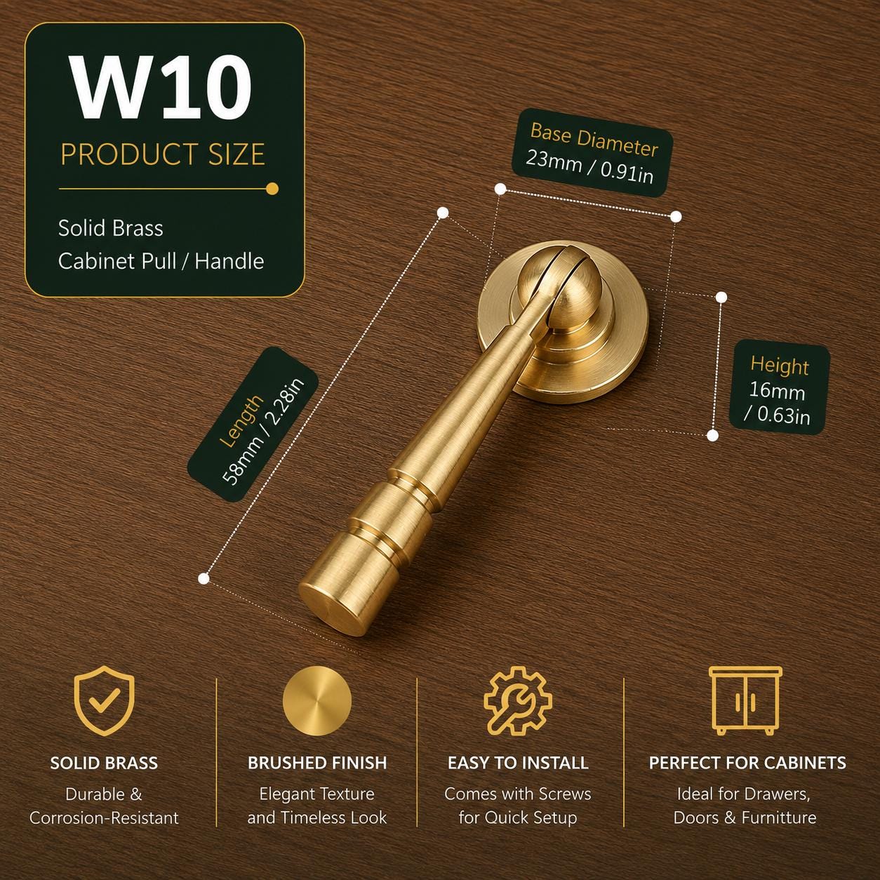 Solid Brass Cabinet Pull Handle, Chinese Style Drawer Pull, Brushed Gold Dresser Knob