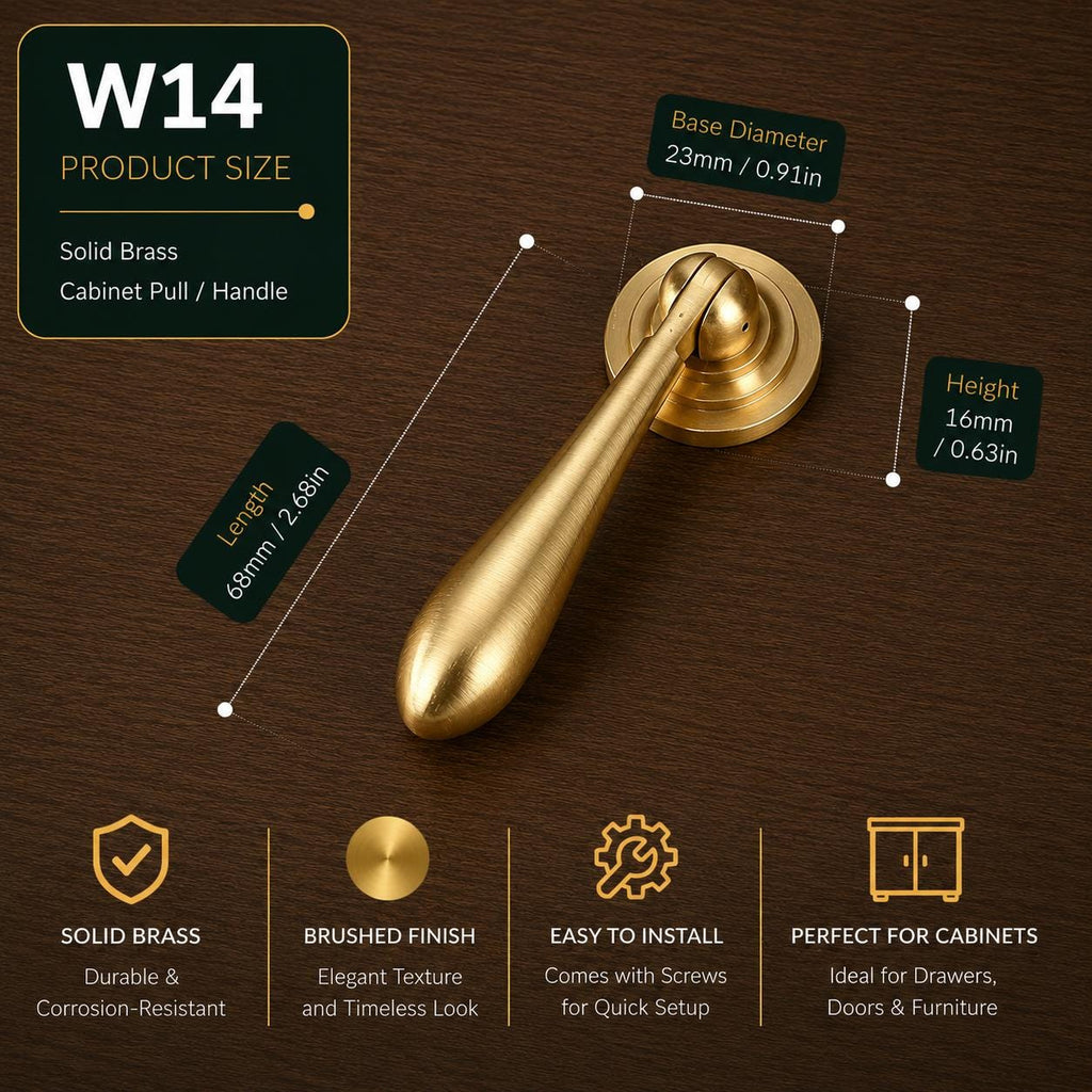 Solid Brass Cabinet Pull Handle, Chinese Style Drawer Pull, Brushed Gold Dresser Knob