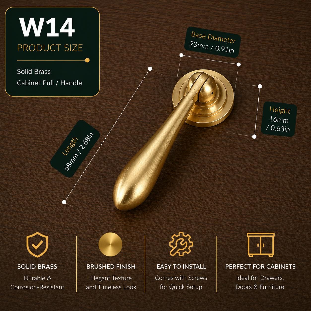 Solid Brass Cabinet Pull Handle, Chinese Style Drawer Pull, Brushed Gold Dresser Knob