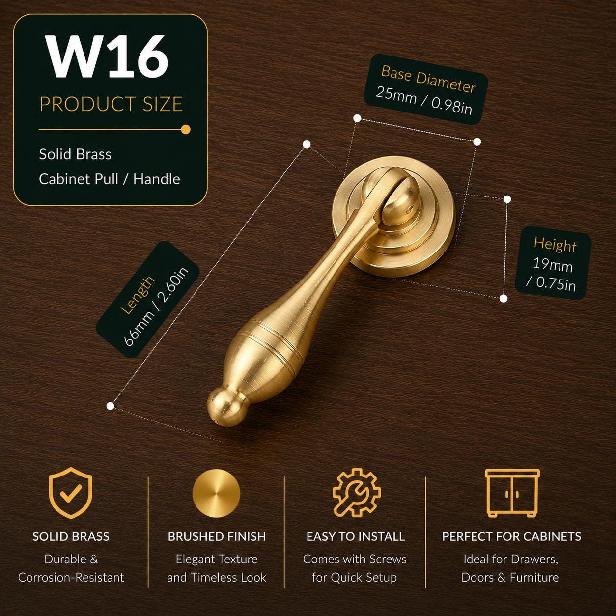 Solid Brass Cabinet Pull Handle, Chinese Style Drawer Pull, Brushed Gold Dresser Knob