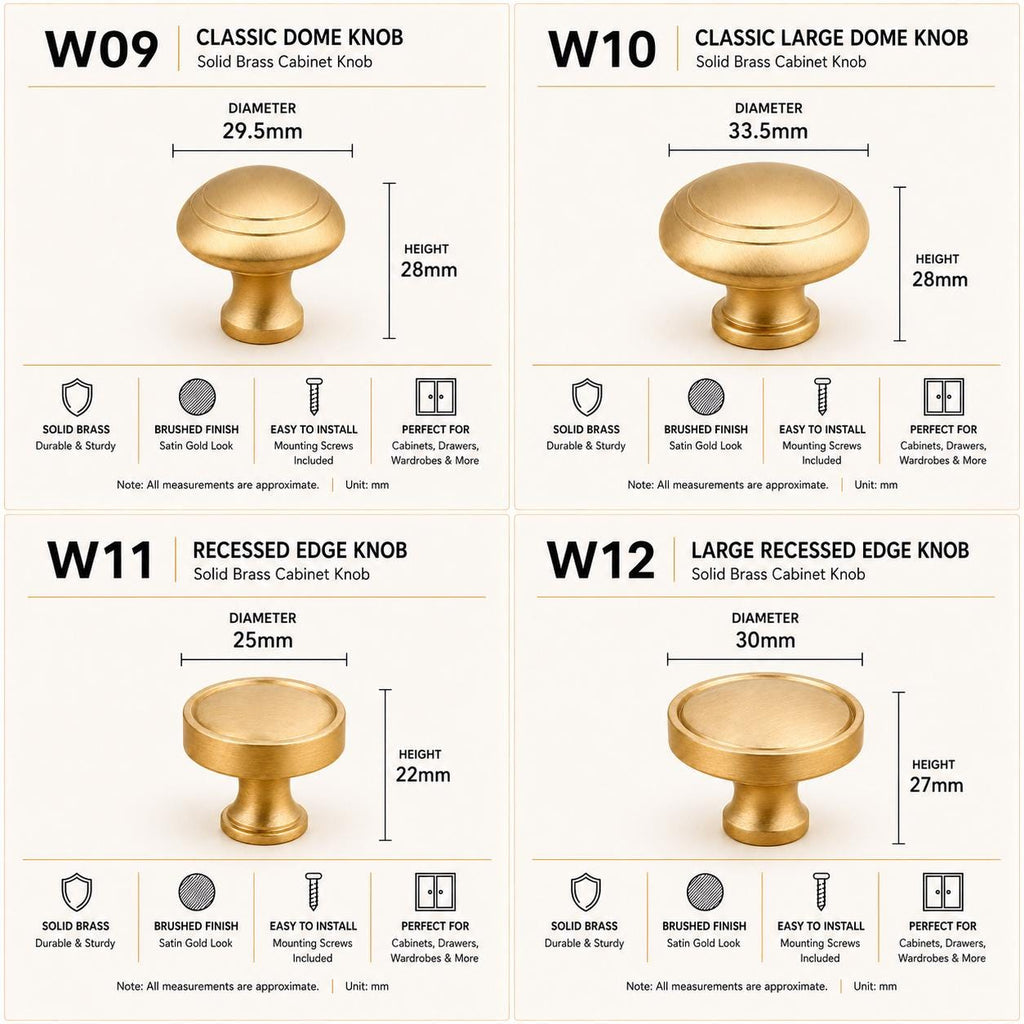 Solid Brass Cabinet Knobs, Brushed Gold Furniture Hardware, Antique Style Drawer Pulls
