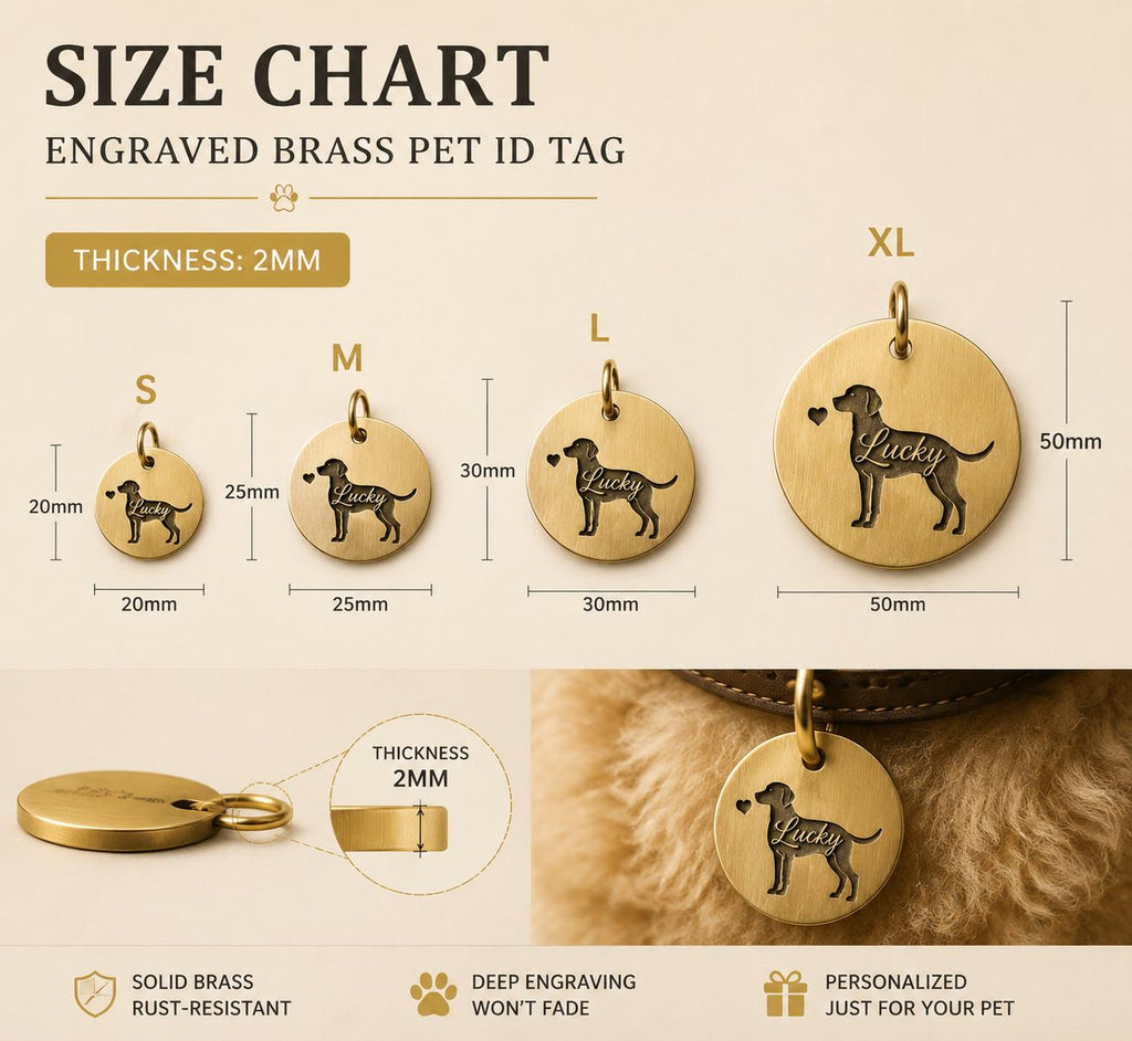 Custom Solid Brass Pet ID Tag, Silhouette Engraved Dog Cat Collar Tag