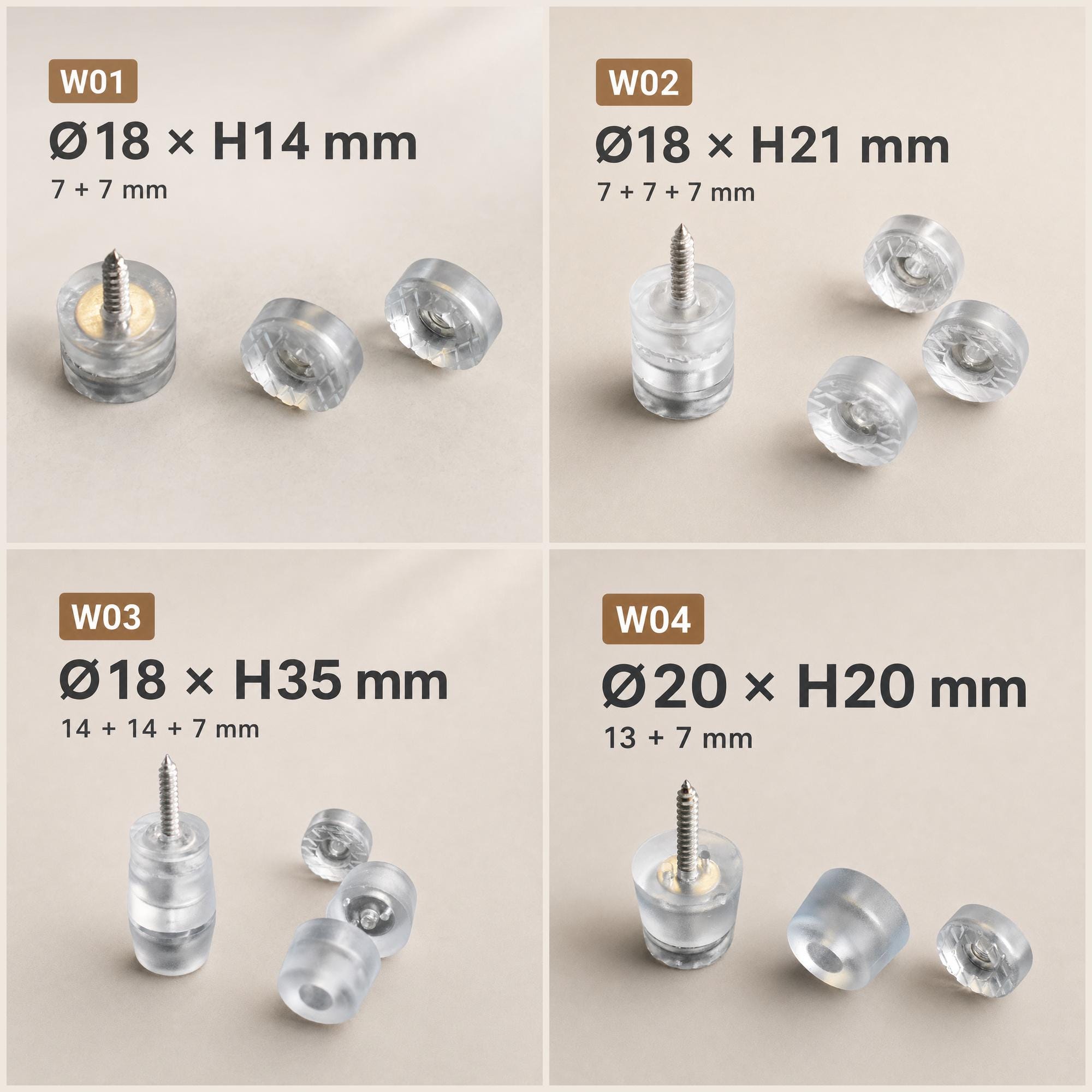 Clear Furniture Leg Risers with Screws, Height Extenders for Tables, Sofas