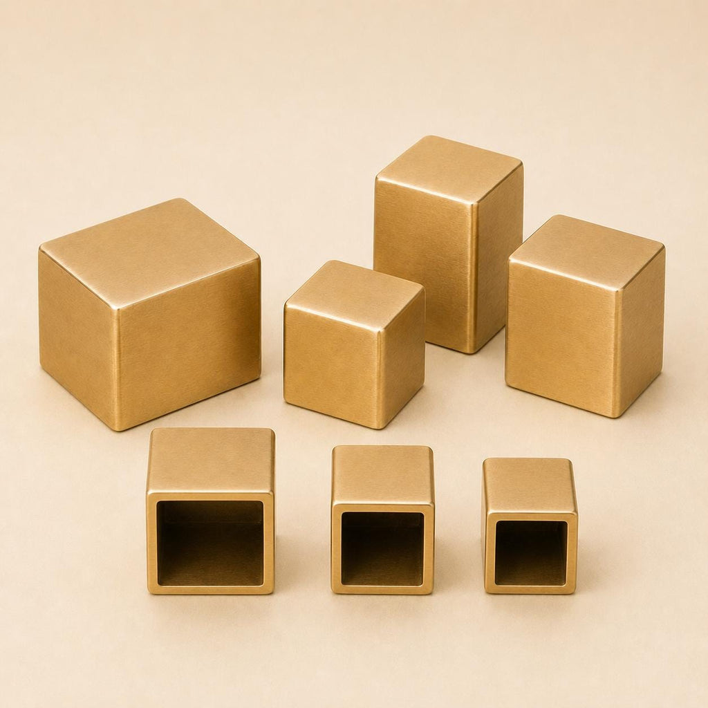 Square Solid Brass Furniture Leg Caps, Closed-End Ferrules, Custom Sizes & Engraving