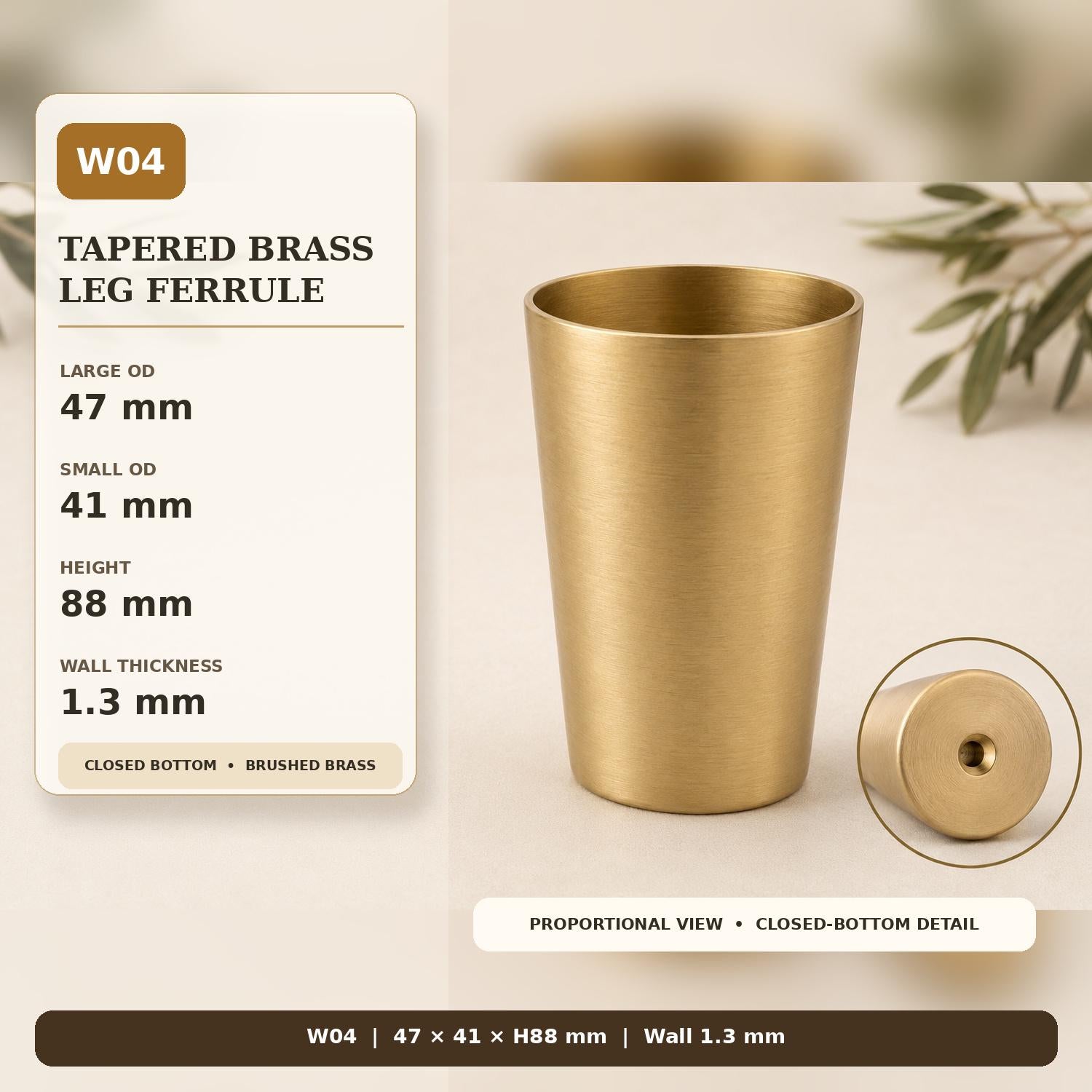 Solid Brass Tapered Furniture Leg Caps, Nordic Style Metal Feet Protectors