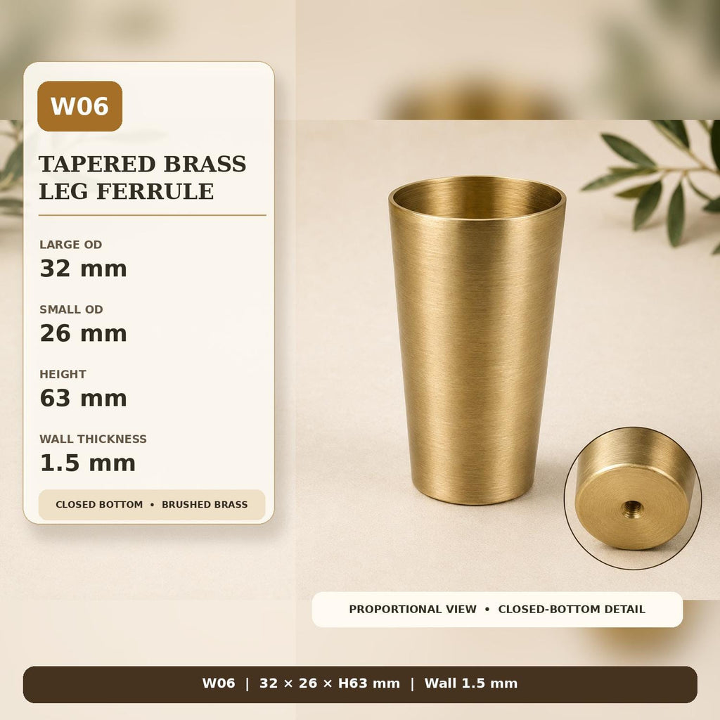 Solid Brass Tapered Furniture Leg Caps, Nordic Style Metal Feet Protectors