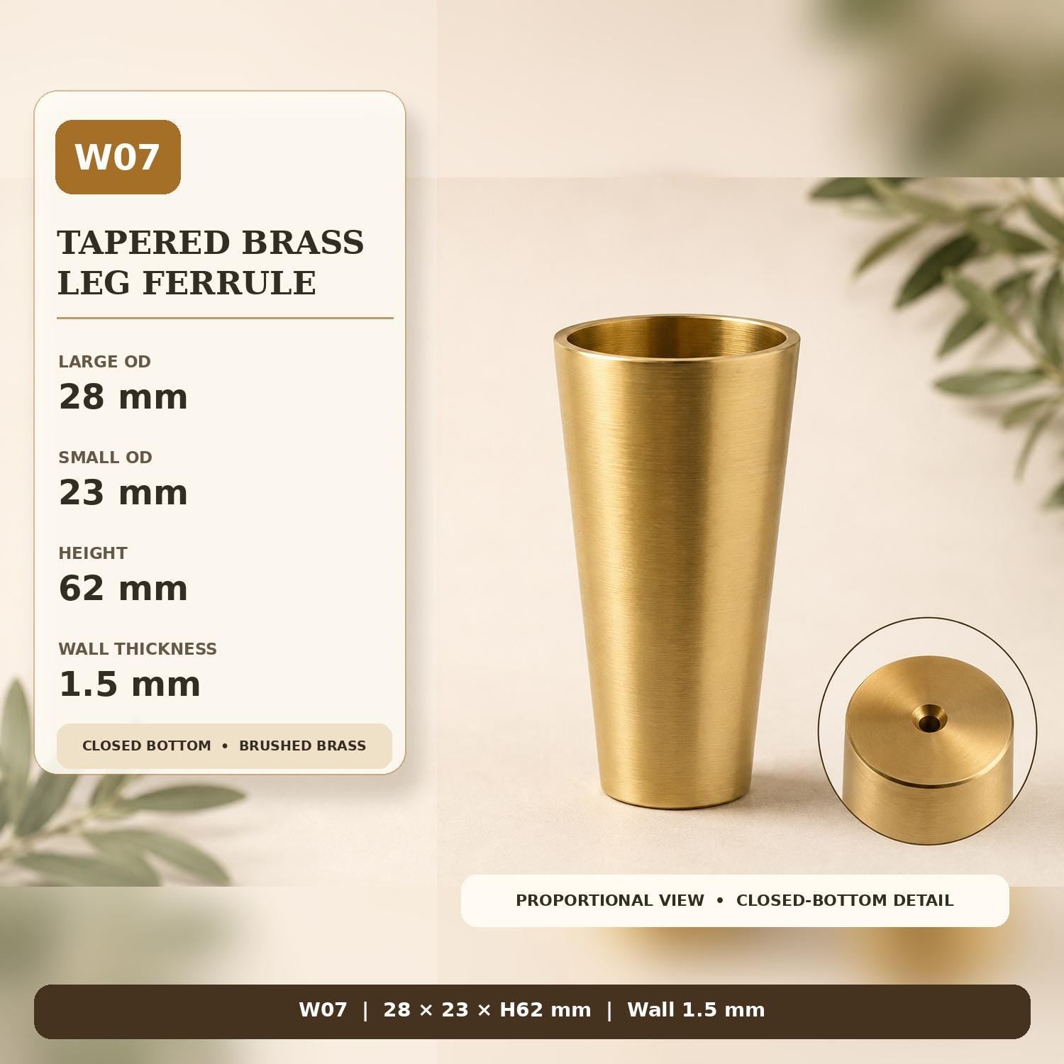 Solid Brass Tapered Furniture Leg Caps, Nordic Style Metal Feet Protectors