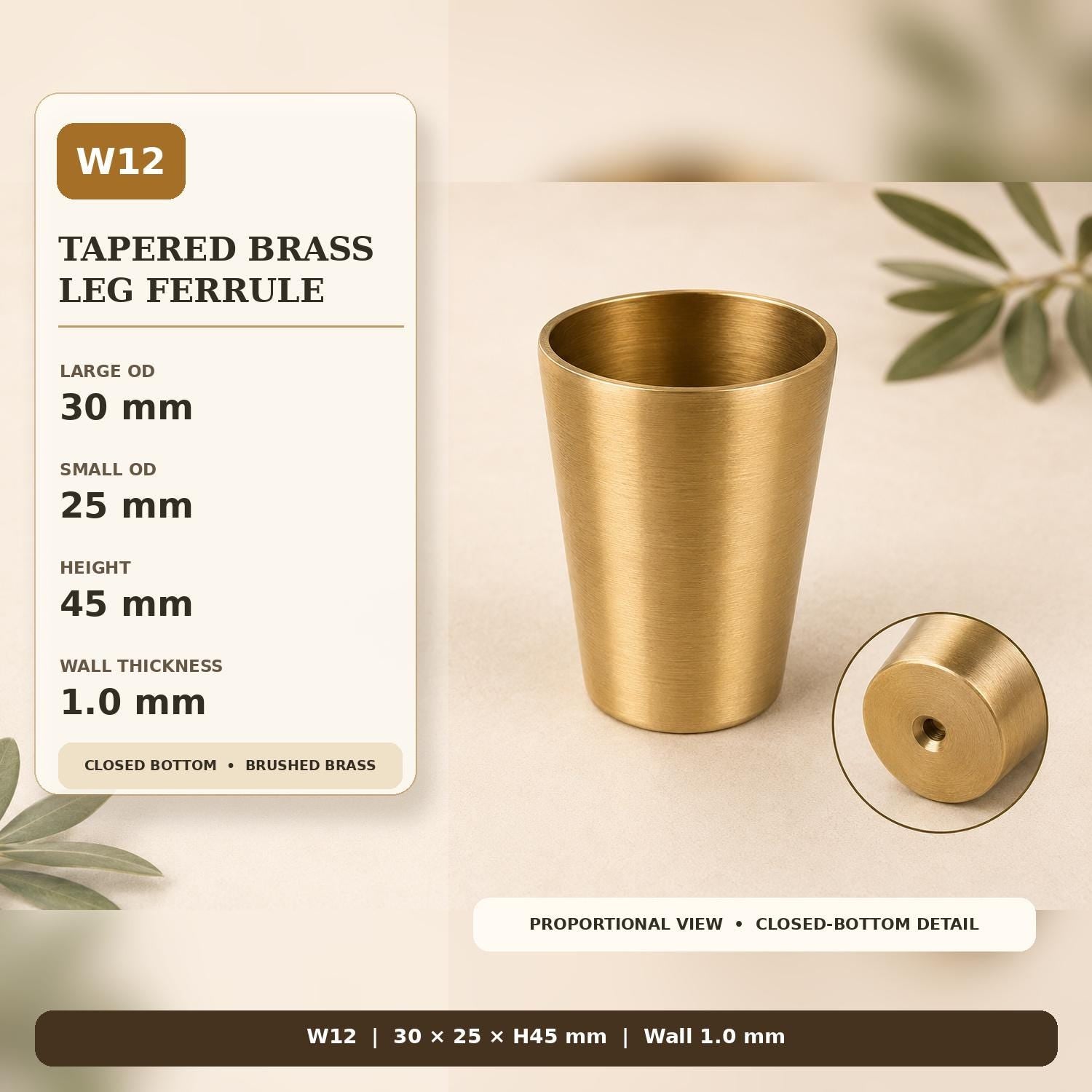 Solid Brass Tapered Furniture Leg Caps, Nordic Style Metal Feet Protectors