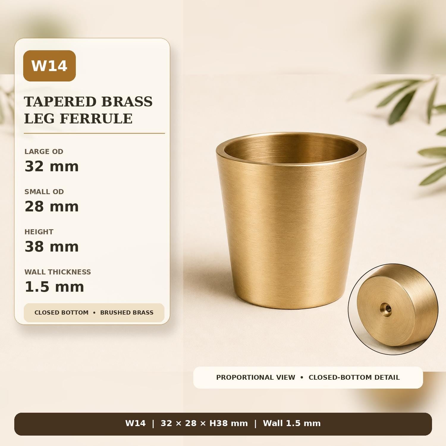 Solid Brass Tapered Furniture Leg Caps, Nordic Style Metal Feet Protectors