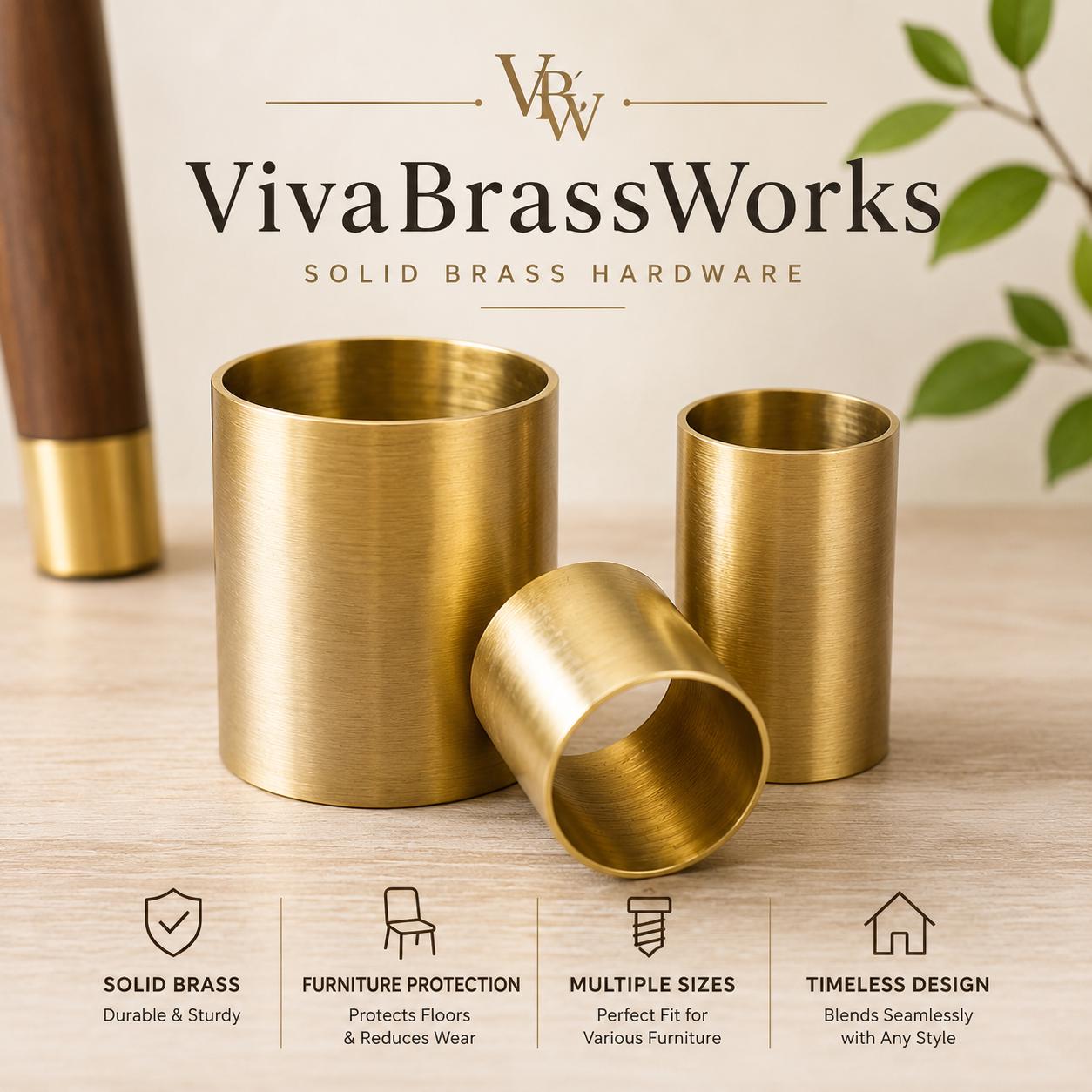 Solid Brass Furniture Feet Ferrules, Caps, Vintage Protectors, Multiple Sizes